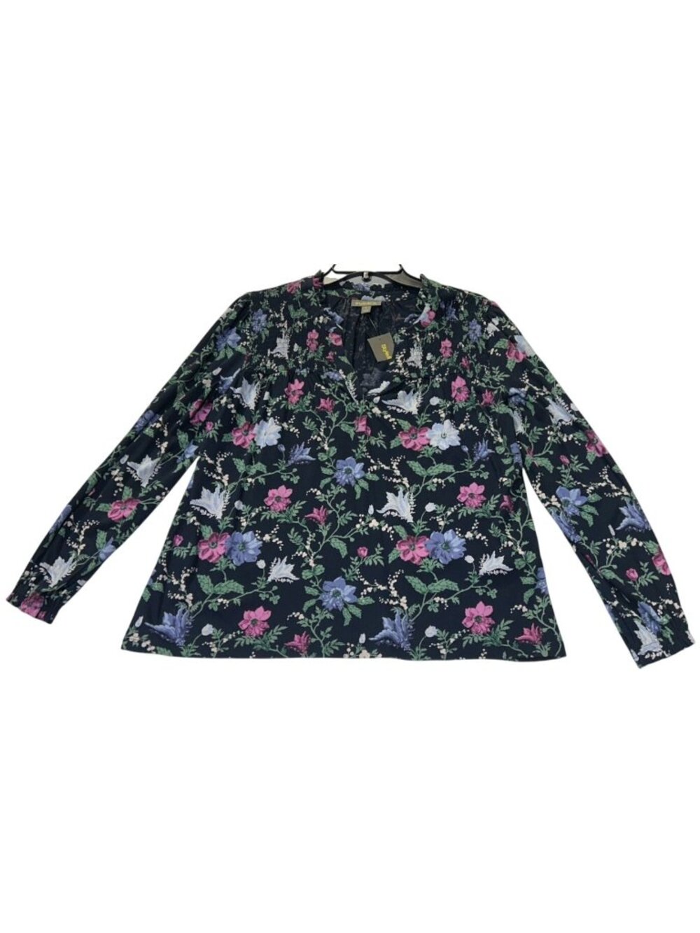 Style & Co Womens Small Floral Print Long-Sleeve Blouse Multicolor